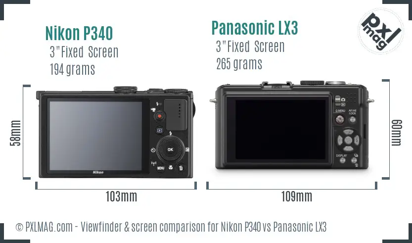 Nikon P340 vs Panasonic LX3 Screen and Viewfinder comparison