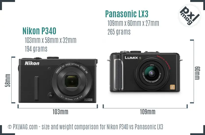 Nikon P340 vs Panasonic LX3 size comparison