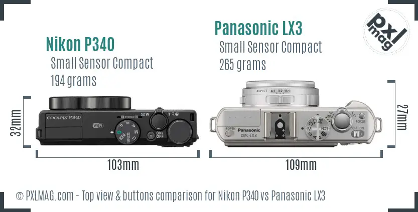 Nikon P340 vs Panasonic LX3 top view buttons comparison