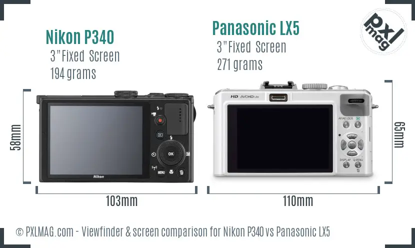 Nikon P340 vs Panasonic LX5 Screen and Viewfinder comparison