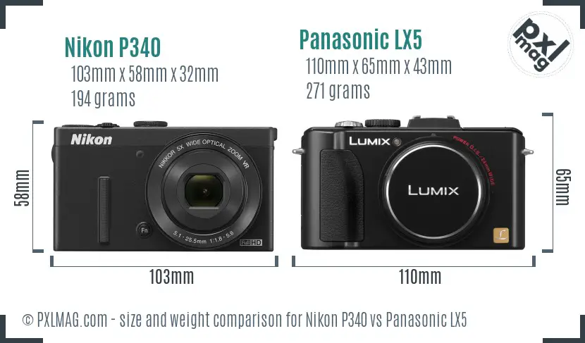 Nikon P340 vs Panasonic LX5 size comparison