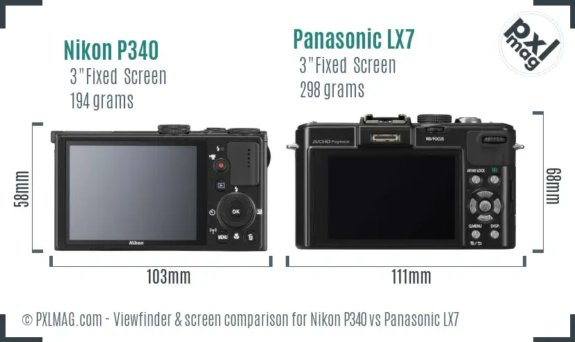 Nikon P340 vs Panasonic LX7 Screen and Viewfinder comparison