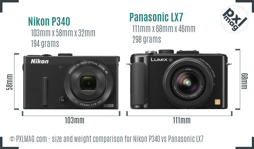 Nikon P340 vs Panasonic LX7 size comparison