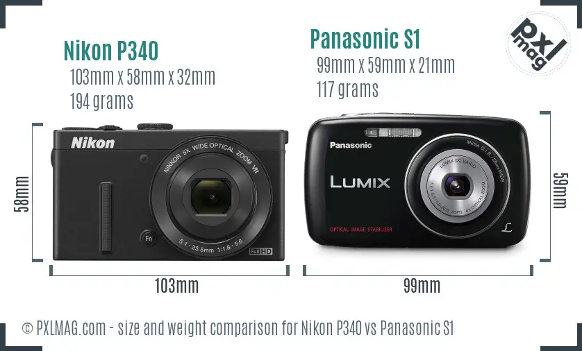Nikon P340 vs Panasonic S1 size comparison
