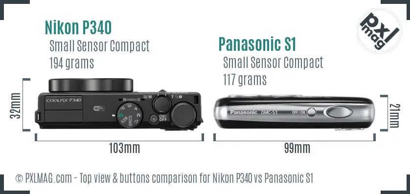 Nikon P340 vs Panasonic S1 top view buttons comparison
