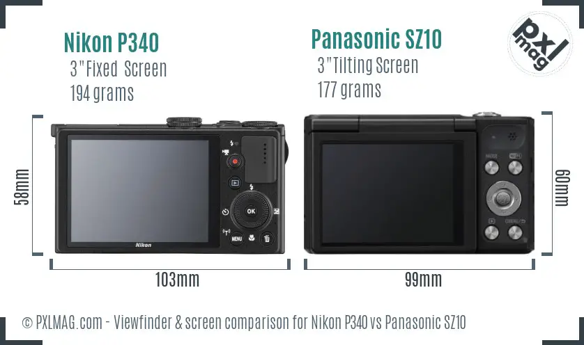 Nikon P340 vs Panasonic SZ10 Screen and Viewfinder comparison