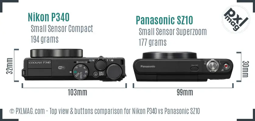 Nikon P340 vs Panasonic SZ10 top view buttons comparison