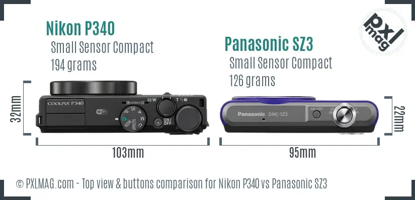 Nikon P340 vs Panasonic SZ3 top view buttons comparison