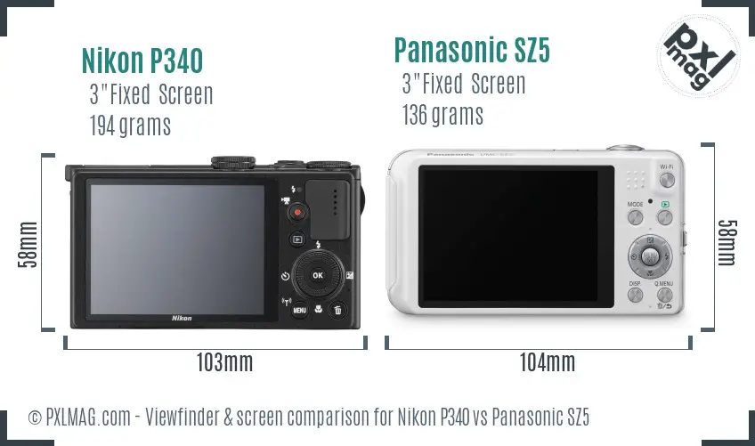 Nikon P340 vs Panasonic SZ5 Screen and Viewfinder comparison