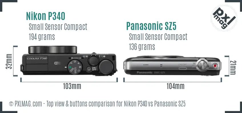 Nikon P340 vs Panasonic SZ5 top view buttons comparison