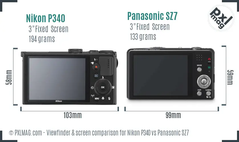 Nikon P340 vs Panasonic SZ7 Screen and Viewfinder comparison