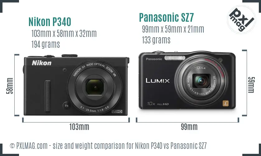 Nikon P340 vs Panasonic SZ7 size comparison