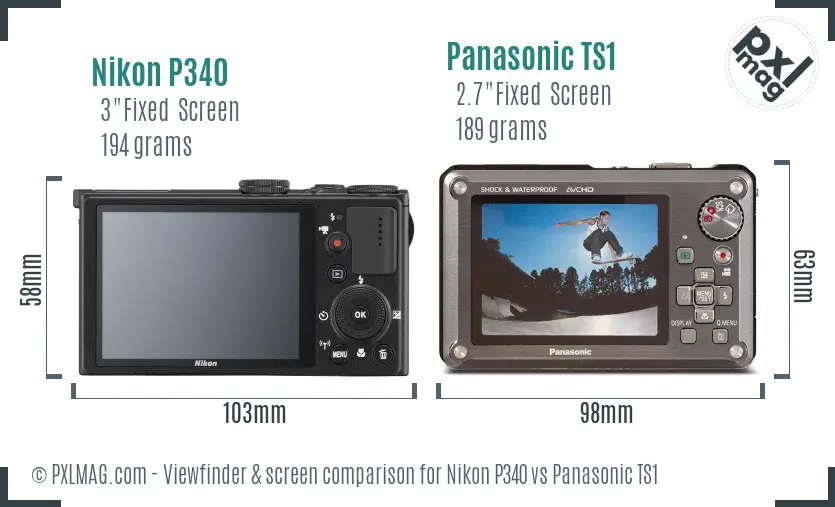 Nikon P340 vs Panasonic TS1 Screen and Viewfinder comparison