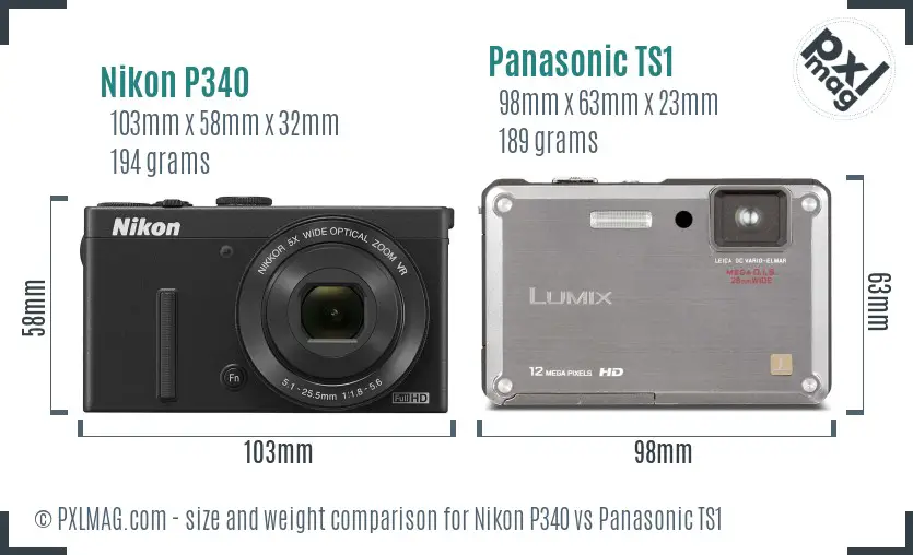 Nikon P340 vs Panasonic TS1 size comparison