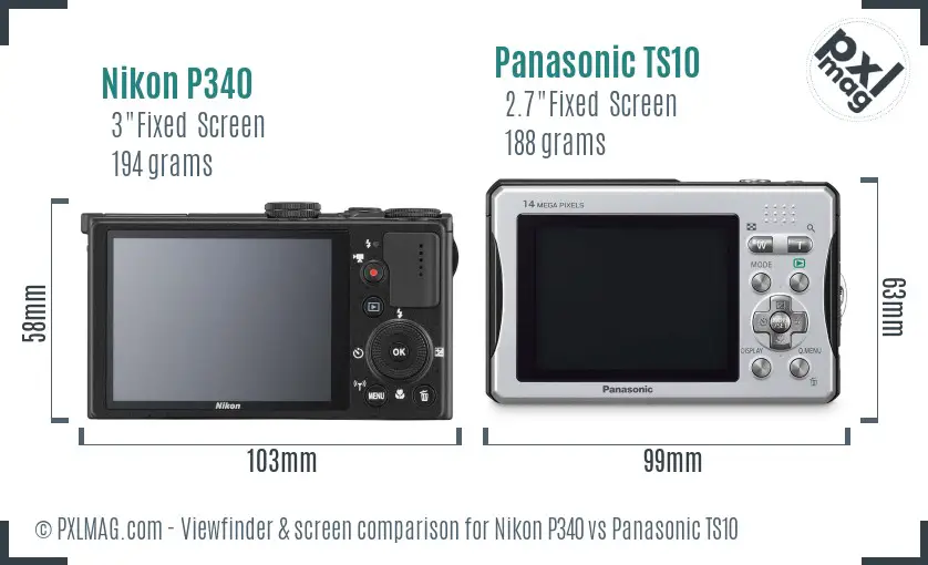 Nikon P340 vs Panasonic TS10 Screen and Viewfinder comparison