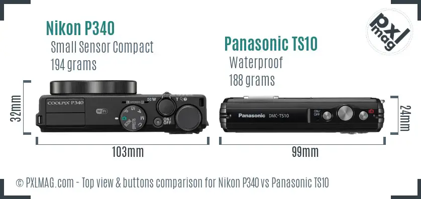 Nikon P340 vs Panasonic TS10 top view buttons comparison