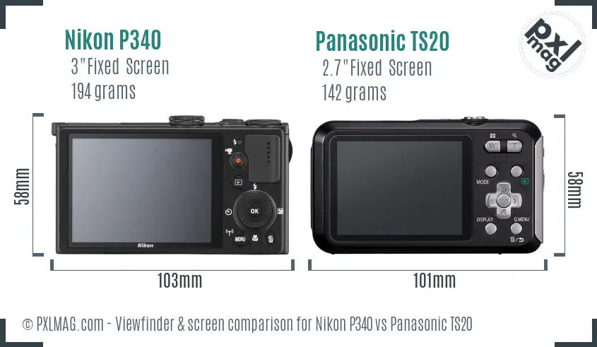 Nikon P340 vs Panasonic TS20 Screen and Viewfinder comparison