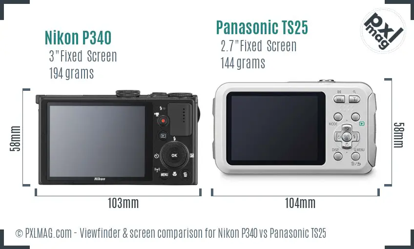 Nikon P340 vs Panasonic TS25 Screen and Viewfinder comparison