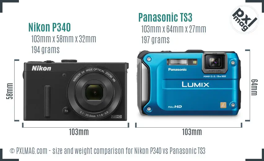Nikon P340 vs Panasonic TS3 size comparison Nikon P340 vs Panasonic TS3 size comparison