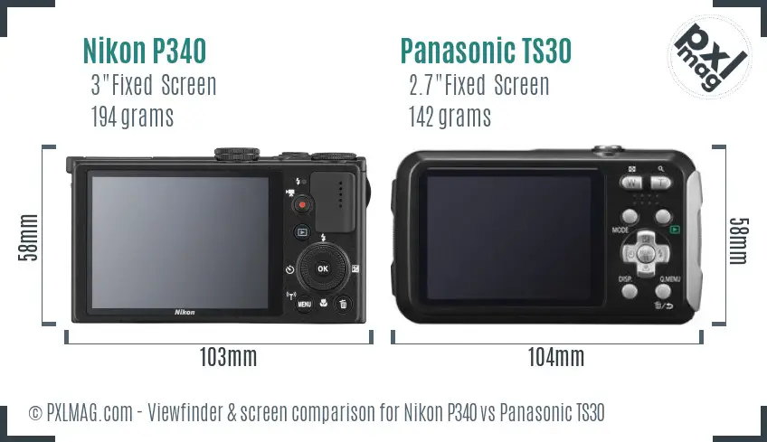 Nikon P340 vs Panasonic TS30 Screen and Viewfinder comparison