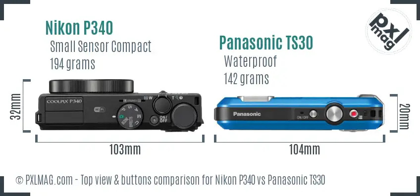 Nikon P340 vs Panasonic TS30 top view buttons comparison