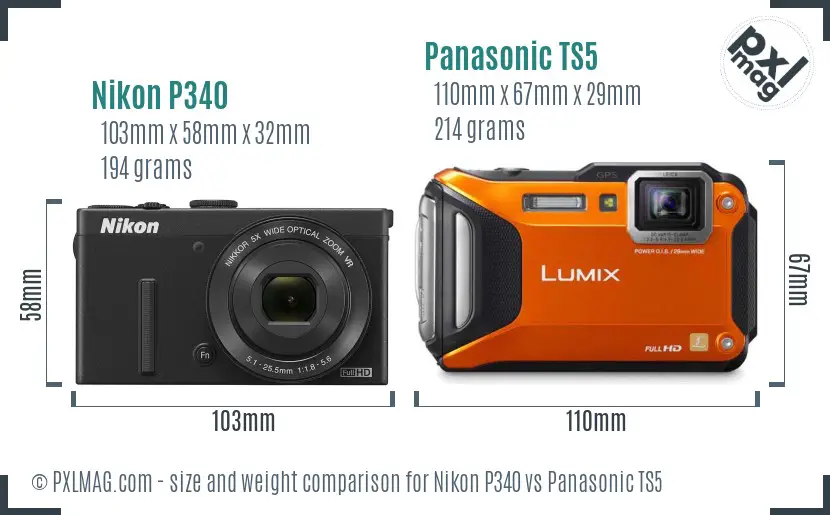 Nikon P340 vs Panasonic TS5 size comparison Nikon P340 vs Panasonic TS5 size comparison