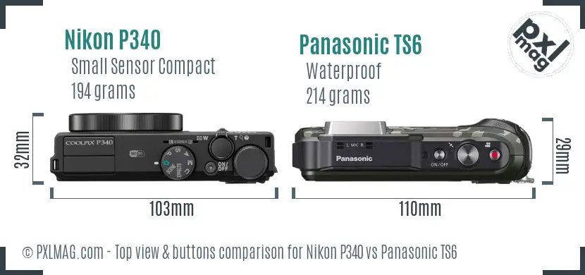 Top view design and control comparison of Nikon P340 and Panasonic TS6