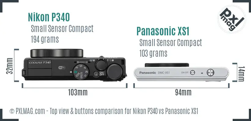 Nikon P340 vs Panasonic XS1 top view buttons comparison Nikon P340 vs Panasonic XS1 top view buttons comparison