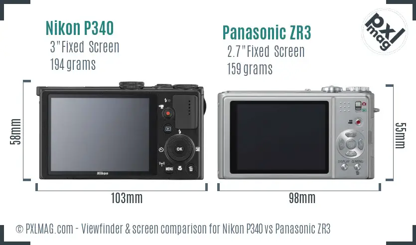 Nikon P340 vs Panasonic ZR3 Screen and Viewfinder comparison