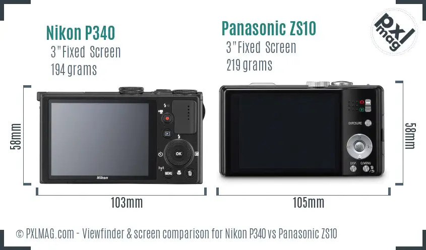 Nikon P340 vs Panasonic ZS10 Screen and Viewfinder comparison