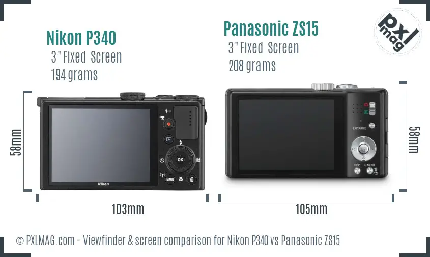 Nikon P340 vs Panasonic ZS15 Screen and Viewfinder comparison