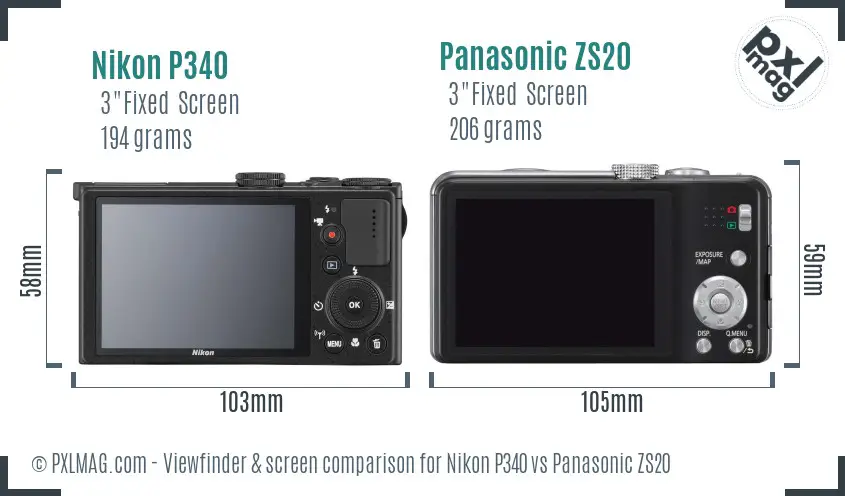 Nikon P340 vs Panasonic ZS20 Screen and Viewfinder comparison