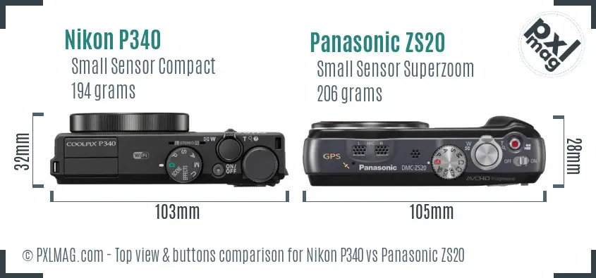 Nikon P340 vs Panasonic ZS20 top view buttons comparison