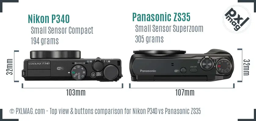 Nikon P340 vs Panasonic ZS35 top view buttons comparison Nikon P340 vs Panasonic ZS35 top view buttons comparison