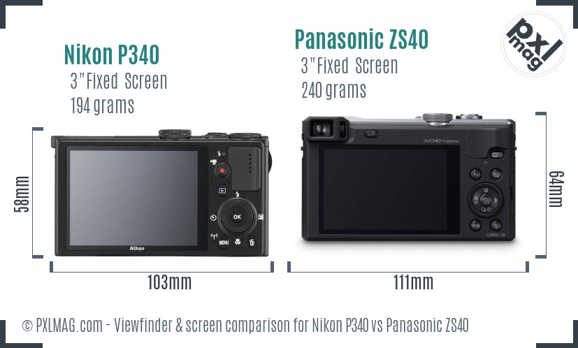 Nikon P340 vs Panasonic ZS40 Screen and Viewfinder comparison