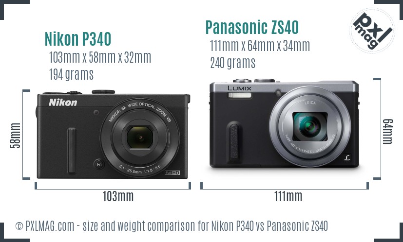 Nikon P340 vs Panasonic ZS40 size comparison
