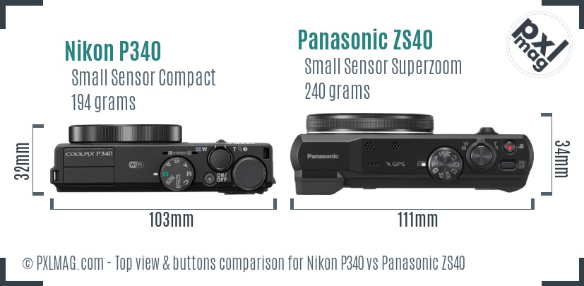 Nikon P340 vs Panasonic ZS40 top view buttons comparison