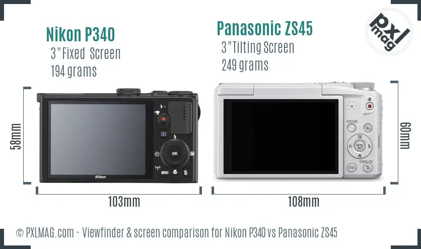 Nikon P340 vs Panasonic ZS45 Screen and Viewfinder comparison