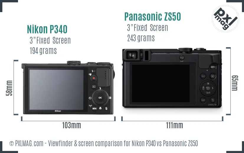 Nikon P340 vs Panasonic ZS50 Screen and Viewfinder comparison