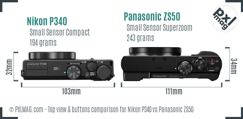 Nikon P340 vs Panasonic ZS50 top view buttons comparison