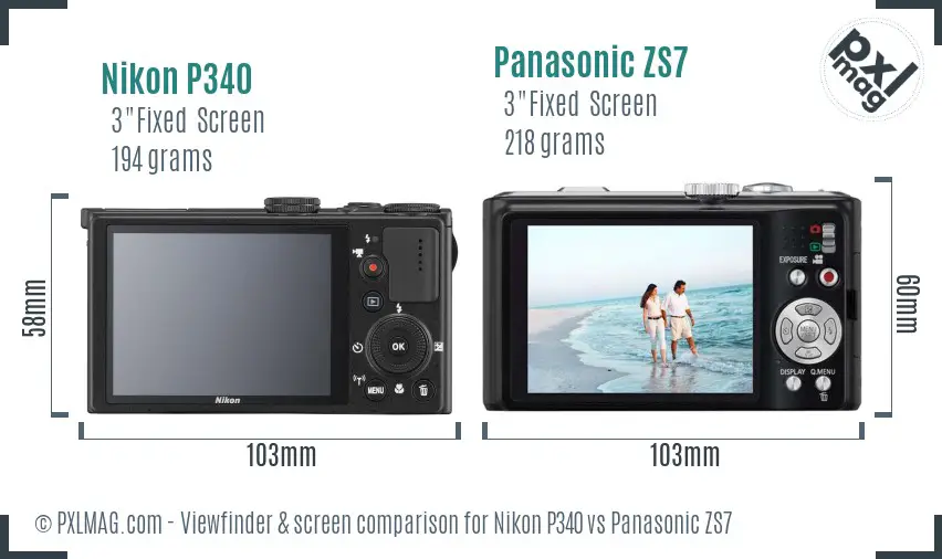 Nikon P340 vs Panasonic ZS7 Screen and Viewfinder comparison