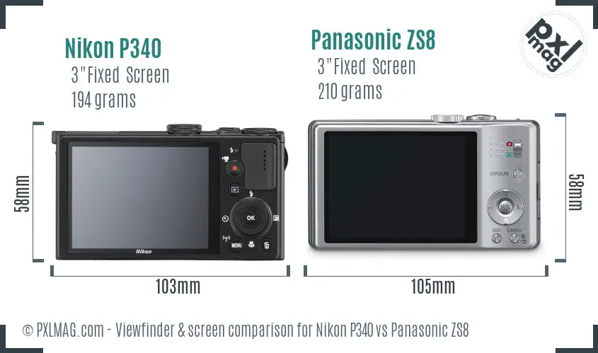 Nikon P340 vs Panasonic ZS8 Screen and Viewfinder comparison