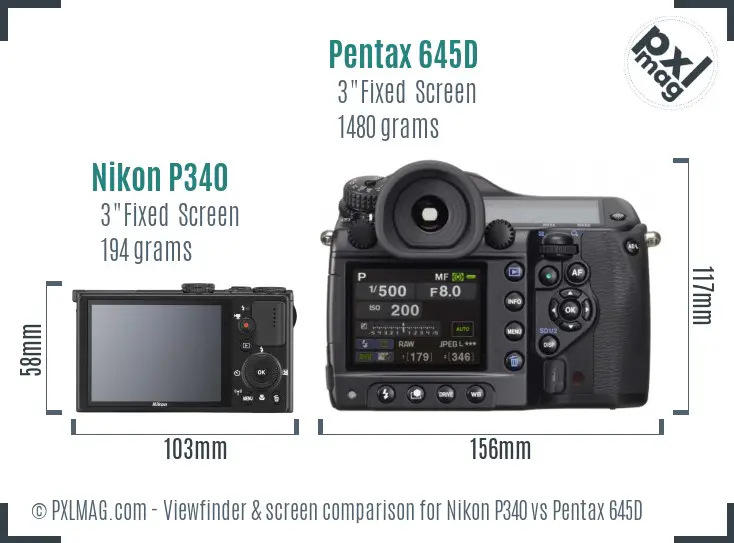 Nikon P340 vs Pentax 645D Screen and Viewfinder comparison