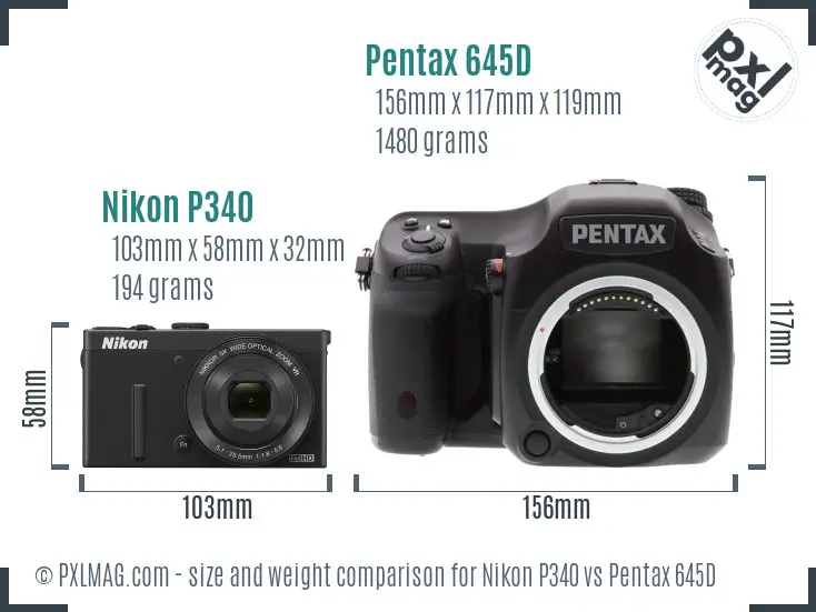 Nikon P340 vs Pentax 645D size comparison