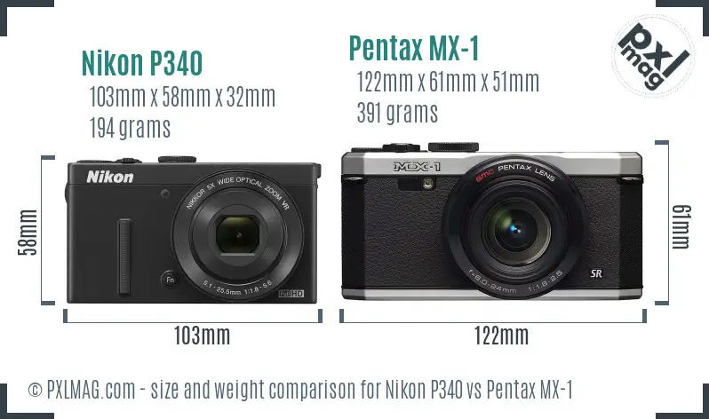 Nikon P340 vs Pentax MX-1 size comparison