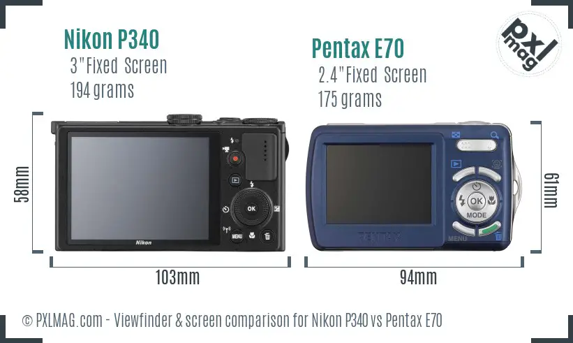 Nikon P340 vs Pentax E70 Screen and Viewfinder comparison Nikon P340 vs Pentax E70 Screen and Viewfinder comparison