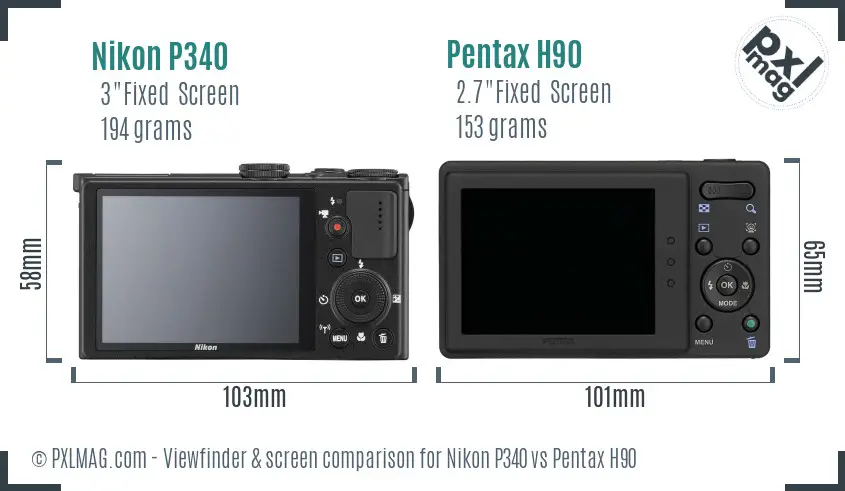Nikon P340 vs Pentax H90 Screen and Viewfinder comparison
