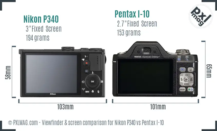 Nikon P340 vs Pentax I-10 Screen and Viewfinder comparison