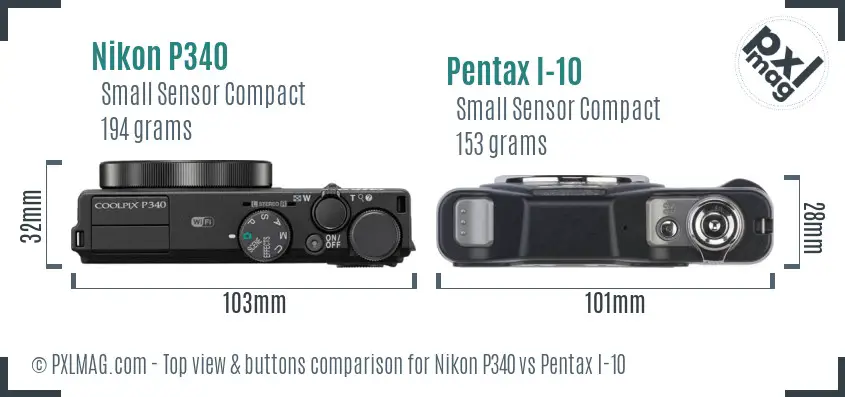 Nikon P340 vs Pentax I-10 top view buttons comparison