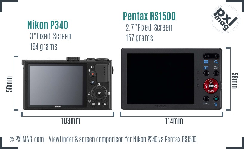 Nikon P340 vs Pentax RS1500 Screen and Viewfinder comparison